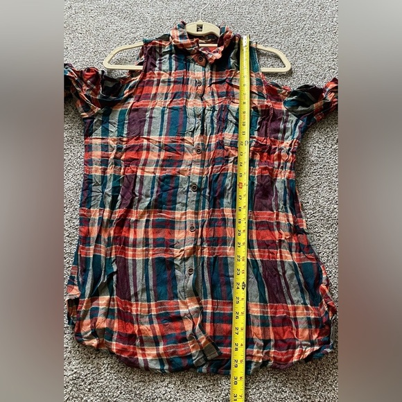 SILENCE & NOISE Urban Outfitters L Rust Green Teal Plaid Flannel Shirt R $59 - Picture 9 of 9